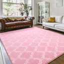 Amearea Fluffy Indoor Trellis Rug, Soft Moroccan Home Rugs for Bedroom, Shag Modern Area Rug for Living Room Kids Room Nursery, Easy Clean, Home Decor Low Pile Carpet, Pink 4x6 Feet