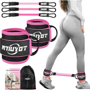 Ankle Resistance Bands with Cuffs, Workout Sets for Women, Resistance Bands for Working Out, Exercise Band for Leg Booty, Home Gym Workout Equipment, Ankle Weights Fitness Band Set (Pink)
