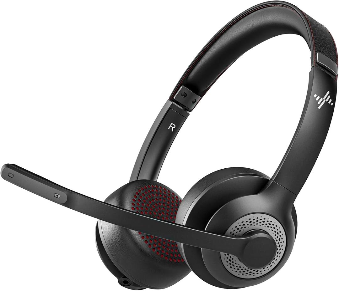 JIAMQISHI Wireless Headset with AI Noise Cancelling Microphone Bluetooth Headset - Bluetooth V5.2 Headphones with Mic Mute for Computer/Laptop/PC/iPhone/Android/Cell Phones (Without USB Dongle) (Dark)