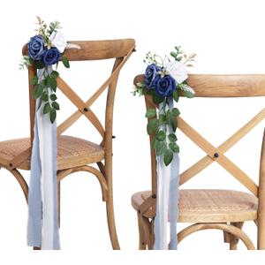 Wedding Aisle Decorations for Wedding Ceremony Set of 10 Pew Flowers for Church Chair Decorations Party Decor with Artificial Flowers Eucalyptus and Ribbons Blue