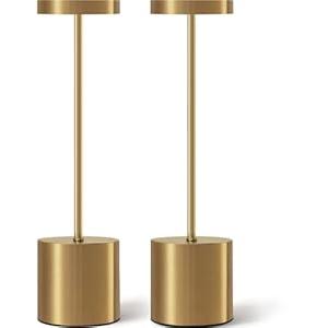 LED Cordless Table Lamp - 5000mAh Rechargeable Dimmable Desk Light with 3 Modes, Outdoor Battery Operated Table Light, USB Bedside Lamp, Wireless Lamps for Patio/ Restaurant (Gold, 2PK)