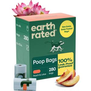 Earth Rated Poop Bags for Dogs, Leak Proof and Extra Thick Waste Bag Refill Rolls, Peach and Lotus, 280 Count