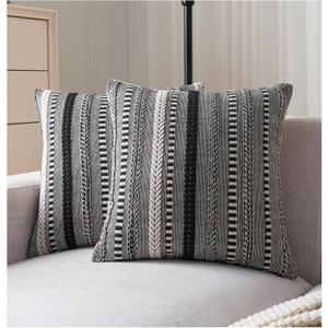 Cethom Boho Throw Pillow Covers 18x18 Inch Set of 2, Farmhouse Decorative Couch Pillow Cases, Black Accent Pillows of Bed, Sofa Bedroom Living Room Home Decor Cushion Cover