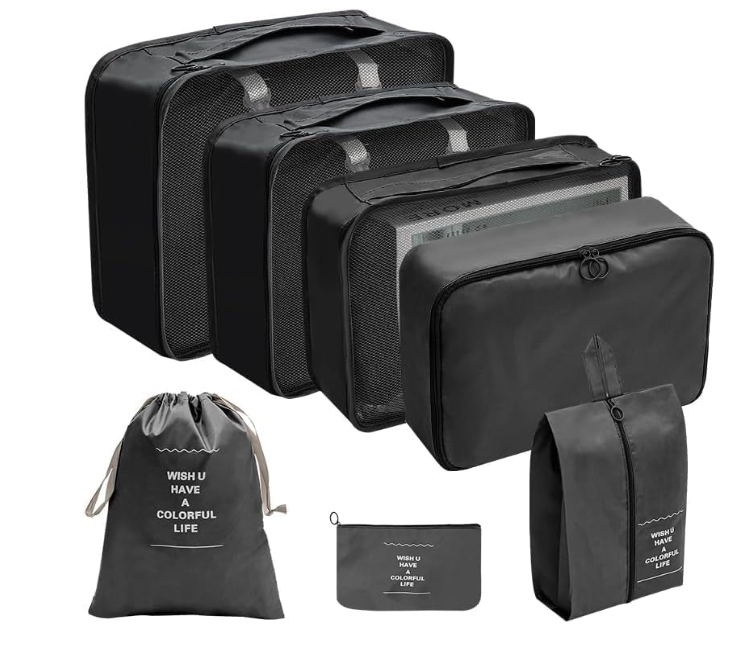 JRINTL Packing Cubes - 7 Set Packing Cubes Luggage Travel packing Organizers for Travel Accessories (B-Black)