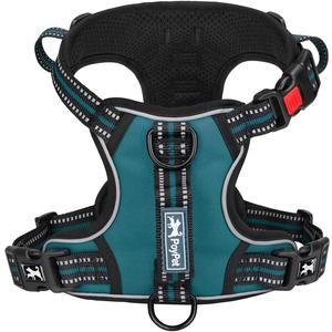 PoyPet No Pull Dog Harness, No Choke Front Clip Reflective Dog Vest with Soft Padded Vertical Handle, 3 Leash Attachments for Small Medium Large Dogs (Tumalo Teal,M)