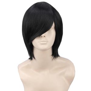 Topcosplay Unisex Short Black Wigs Straight Cosplay Halloween Costumes Wig With Bangs Bob Wig
