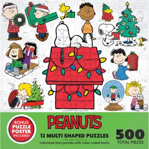 RoseArt - Mini Shaped Multipack - Peanuts Holiday Friends - 500 Piece Jigsaw Puzzle for Adults