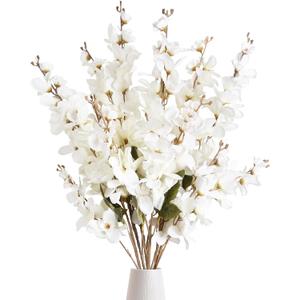 6PCS White Delphinium Artificial Flower Lifelike Larkspur Silk Flowers Plant 35.43'' Long Stem Blossoms Fake Flowers for Tall Vase Floral Arrangements Home Table Wedding Decor(White)