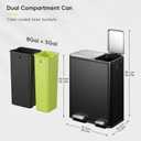 EKO EcoCasa 8+5 Gal (30+20L) Dual Trash Can for Kitchen, Large Stainless Steel Step-On Garbage Can, Trash and Recycle Bin Combo with Soft-Close Lids, Removable Color-Coded Inner Buckets, Matte Black