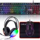 Gaming Keyboard Mouse Mousepad and Headset with mic Combo All in One USB Wired RGB Backlit Rainbow Side Button Gamer Bundle Set Compatible with PC Windows Xbox one PS4 PS5(Black)
