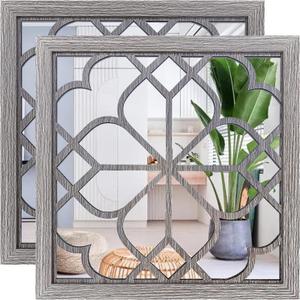 Wocred 2 PCS Square Wall Mirror,Gorgeous Rustic Farmhouse Accent Mirror,Barn Wood Color Entry Mirror for Bathroom Renovation,Bedrooms,Living Rooms and More(16x16) (16x16 inch, Barn Wood Square)