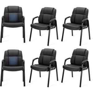 OLIXIS Waiting Room Chairs Set of 6, Leather Office Desk Reception Guest Stationary Side Chair with Padded Arms for Home Conference Lobby Area Meeting Church Medical Clinic Elderly Student