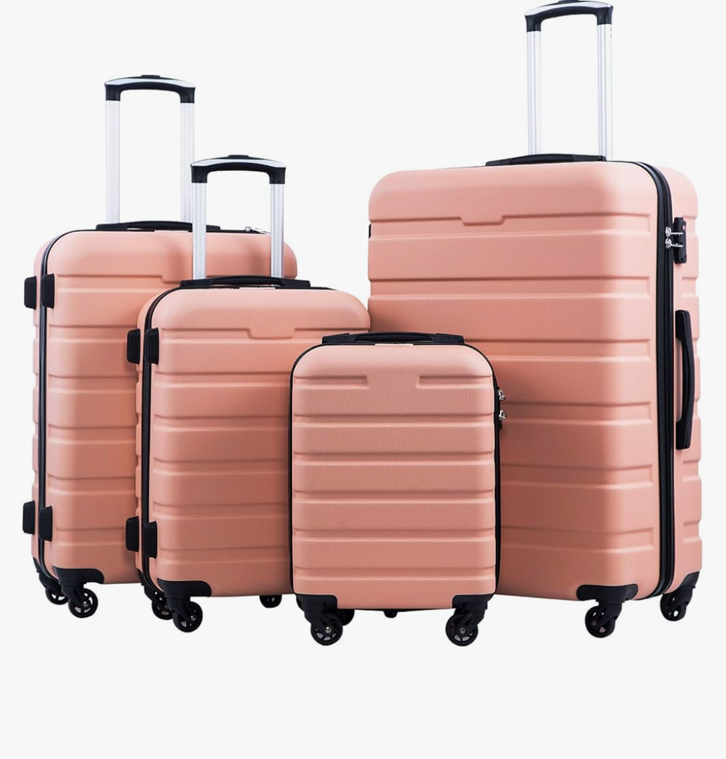 Coolife Luggage Suitcase Spinner Hardshell Lightweight TSA Lock (family set-sakura pink, 4 piece set(16in20in24in28in))