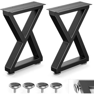 16" Metal Bench, Desk & Coffee Table Legs, Heavy Duty Furniture Feet with Adjustable Protectors, Black End & Side Table Legs (H16 x W11.8, Set of 2)