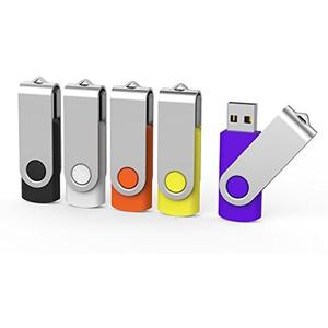Aiibe 5 Pack 64GB USB Flash Drive 64 GB Flash Drives Thumb Drive Swivel USB Stick USB 2.0 Pen Drive (64G, 5 Mixed Colors: Black Red Yellow White Purple)