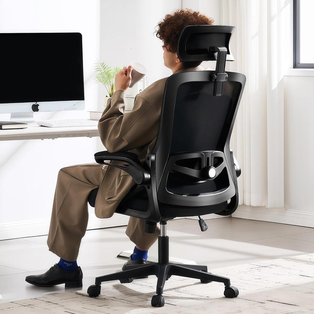Fizzin Ergonomic Office Chair, 400 LBS Computer Chairs with Adjustable Lumbar Support, Breathable Mesh Desk Chair Ergonomic with Thickened Cushion, Comfy Home Office Desk Chair (Black), Medium
