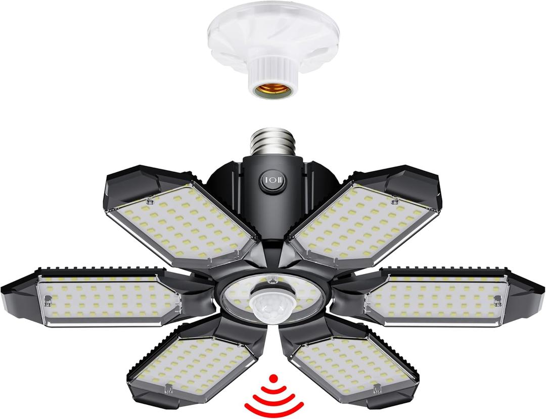 Craftersmark Motion Sensor Garage Light, 20000LM 200W Garage Lights Ceiling Led Motion Activated,Motion Light Indoor with Dusk to Dawn, E26/E27 Screw in Shop Light for Basement Barn Attic Warehouse, Screw-in