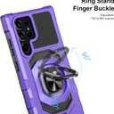 Heavy Duty Protection Case for Samsung Galaxy S22 Ultra Phone Case with Built-in Screen Protector, Military Grade Shockproof 360 Degree Metall Ring Kickstand Travel Cover Shell (Purple)