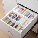 6 Pcs Expandable Drawer Organizer Bins Adjustable Deep Drawer Hanging Organizer Tray Expandable 11.4 to 18.1 Inches Plastic Dividers Storage for Office Bathroom Bedroom Kitchen Desk, White