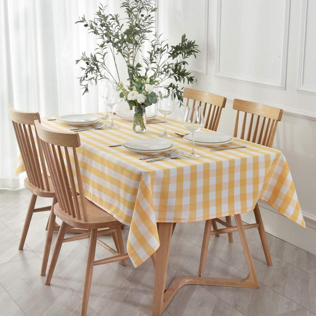 maxmill Checkered Tablecloth Stain Resistant Waterproof and Wrinkle Resistant Washable Heavy Weight Table Cloth Gingham for Dining Room and Outdoor Use, Rectangle 60 x 120 Inch Yellow and White