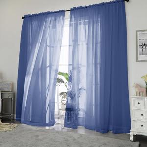Chyhomenyc Royal Blue Sheer Curtains, 84 Inch Long 2 Panel Set, Rod Pocket Voile Drapes for Living Room, Bedroom - 2PCS, Each 42 W x 84 L
