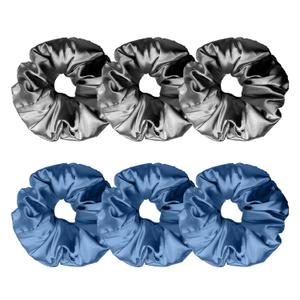 Luxurious Satin Scrunchies for Women,Soft Hair Ties for Gentle Hair Care, No Damage, No Crease, Suitable for All Hair Types (Blue-Black)