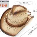 Pro Celia Men Women Cowgirl Straw Western Cowboy Hat (Brown Bead-Beige, One Size)