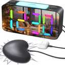Extra Loud RGB Alarm Clock for Heavy Sleeper Hearing Impaired Deaf Bedroom, Rainbow Vibrating Dual Alarm with Bed Shaker,Large Mirror Screen & 4 Dimmer,7-Color Night Light,USB Charger,Power-Off Memory