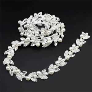 Jerler 1 Yard Pearl Tassel Rhinestone Trim, Inlaid Pearl Beaded Chain, Crystal Applique Ideal for DIY and Wedding Party Decoration Bridal Embellishments, 0.78" Width (Tassel-11, 1 Yard)