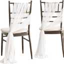 Ling's Moment Wedding Chiffon Chair Sashes Cover Aisle Decorations Draping Fabric Wrinkle-Free with Tie 16 Pcs White for Party Ceremony Reception Floral Arrangement Banquet Outdoor Decor