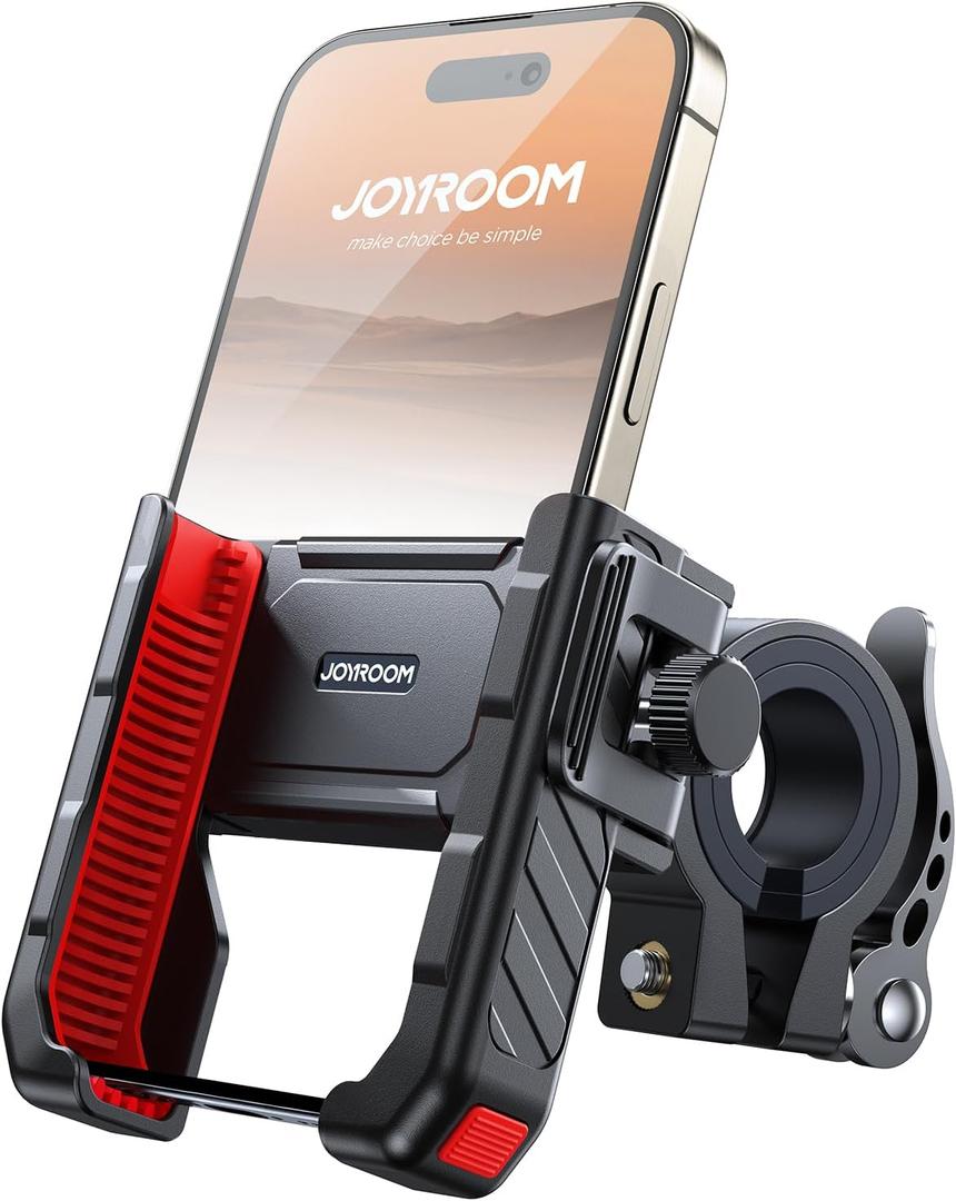 JOYROOM Motorcycle Bike Phone Mount Holder - Bicycle Handlebar Cell Phone Mount - Stroller Scooter Phone Clip for iPhone Samsung Galaxy 4.7''-7'' Smartphones (Red)