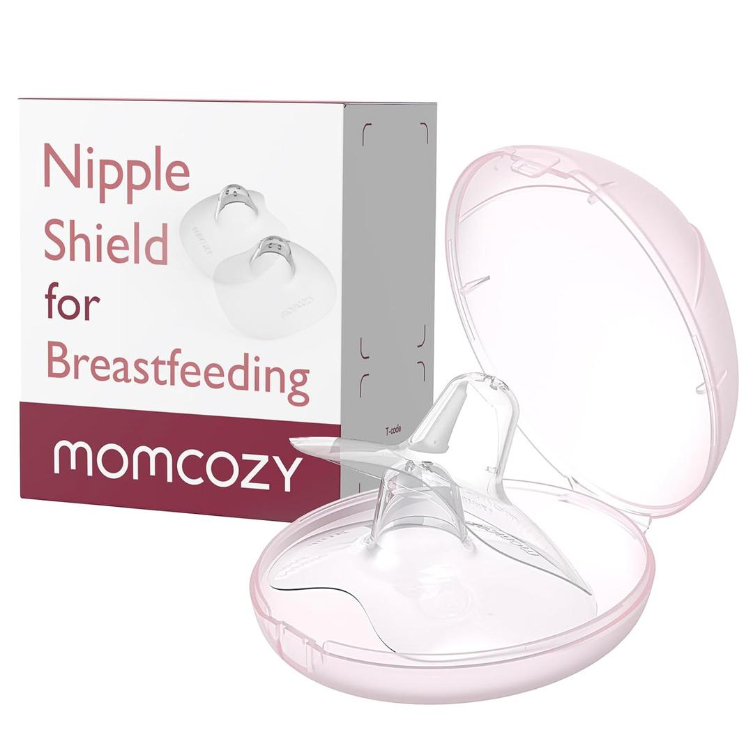 Momcozy Ultra-Thin Nipple Shields, 100% Food-Grade Silicone for Breastfeeding Moms, BPA/BPS-Free, Super-Soft & Portable Carry Case Included, 24mm