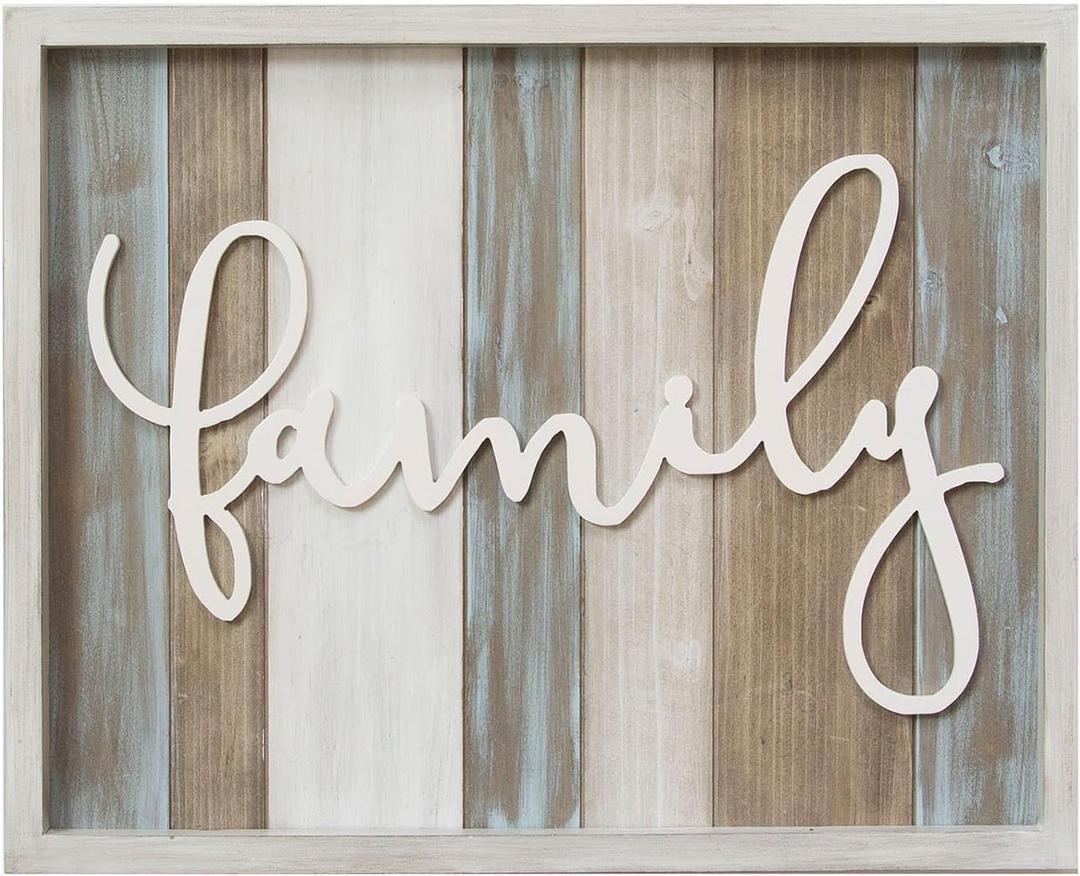 Stratton Home Decor Rustic Family Wood Wall Decor | Handcrafted Family Wall Decor for Living Rooms or Any Room | Easy to Hang Family Sign Wall Decor with Distressed White Finish | 20x1x16