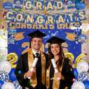 baotongle 2026 Graduation Decorations Themed Set Congrats Grad Backdrop Balloons Banner and Streamers Hanging Swirls Kit for Party Supplies High School College Celebrations(Blue)
