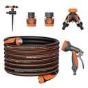 Giraffe Tools 100FT Garden Hose 5/ 8'' Set with 10-Pattern Spray Nozzle, Quick Connects & Ground Spinkler, for Garden Greenhouse Flower Bed Garden Water Hose
