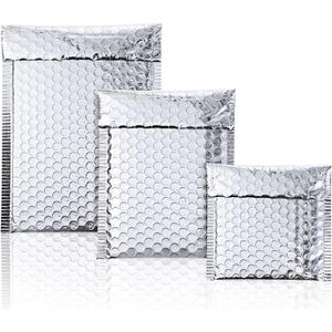 50 Pieces Bubble Mailers 3 Sizes Self Seal Adhesive Poly Mailers Metallic Foil Glitter Padded Shipping Bubble Envelopes for Valentine Mailing Packing Small Business (Silver)