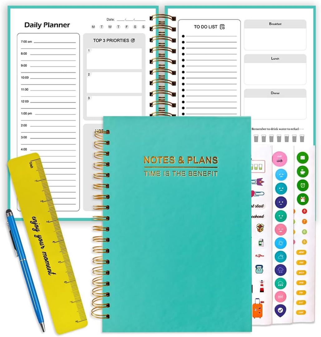 7" x 10" Undated Hourly Planner journal, Daily Planner, Notebook With Hourly Schedule, Weekly and Monthly Planner Spiral Bound,Weekly To Do List Notebook with Goal & Habit Tracker Organizer