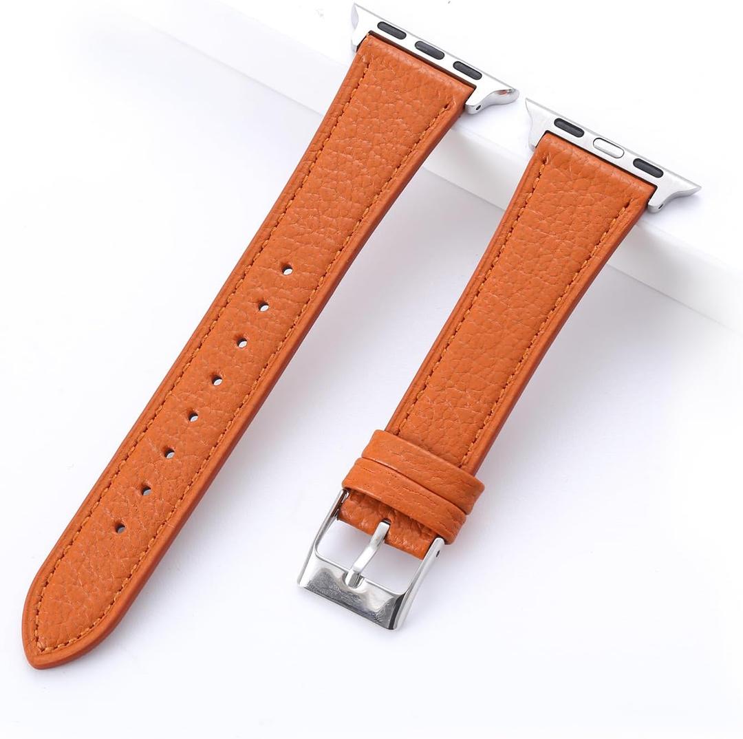 Soft French Goatskin Women Slim Leather Watch Band Compatible with Apple Watch 38mm 40mm 41mm 42mm 44mm 45mm 46mm 49mm, Thin Leather Strap Replacement for iWatch Series Ultra SE 10 9 8 7 6 5 4 3 2 1