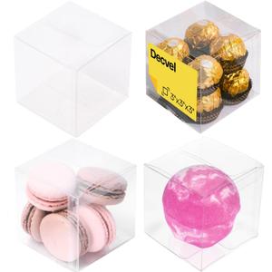 3x3x3 inches Clear Favor Boxes (50 Pack) - Plastic Clear Boxes for Treats, Mini Gift, Small Candy - Macaron Box - Wedding, Party Favor Box