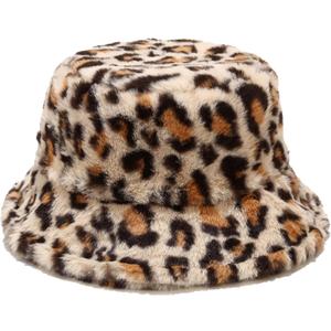 Winter Fluffy Fuzzy Bucket Hat Plush Furry Faux Fur Fisherman Hats Warm Hat for Women (One Size, Leopard Print Beige)