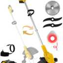 Battery Powered Weed Wacker 094 Two-Durable-Line Metal Blades, Super Brushless Motor, 4-in-1 Cordless Weed Eater+String Trimmer+Wheel Edger Lawn Tool+Cutter,Weed Whacker(One 4.0Ah Battery)