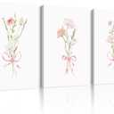 Girl Flower Bow Wall Art Coquette Pink Floral Canvas Wall Decor Nursery Wildflower Poster Aesthetic Flower Pictures Soft Pink Bow Prints Cute Floral for Teen Girls Bedroom 16x24x3 Inch Ready to Hang