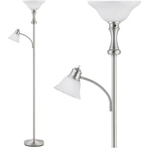 71'' Floor Lamps for Living Room, Tall Floor Lamp for Bedroom with Adjustable Angle Arc Reading lamp, Modern Torchiere Standing lamp with Glass Shade, Knob Switch, Bulb Included, Silver