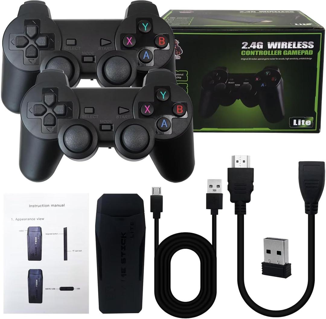 M8 Retro Gaming Console 64G Wireless Game Stick TV Console with Built-in 20000+ Games, 4K HDMI Output, Plug and Play, 9 Emulators, 2.4G Wireless Controller Gamepad for Christmas Birthday Gifts