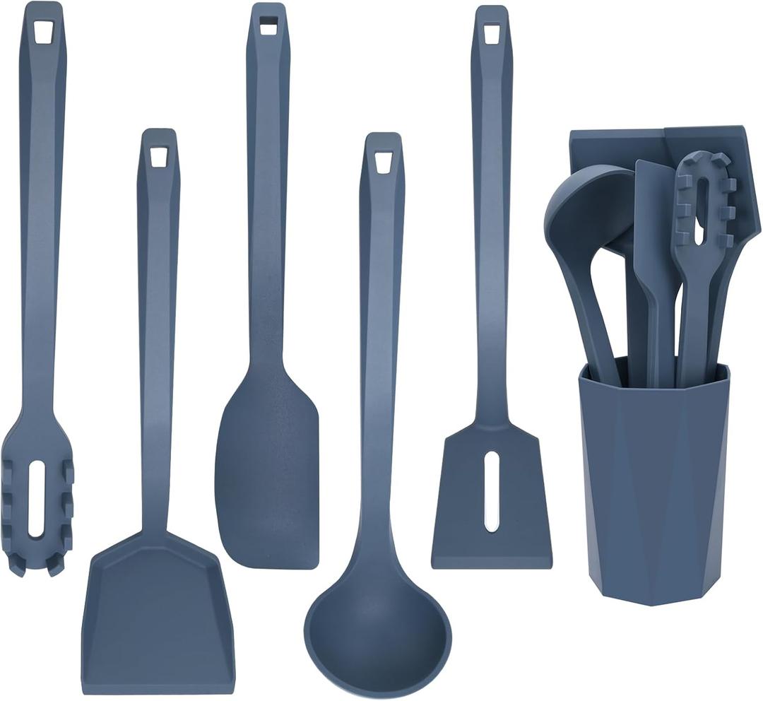 Kitchen Silicone Cooking Utensils Set of 6 with Holder, 600F Heat Resistant, BPA Free, Hassle-Free Cleanup, Heat-Resistant Kitchen Utensils Tools Gadgets Set for Non-Stick Pan Baking Flipping