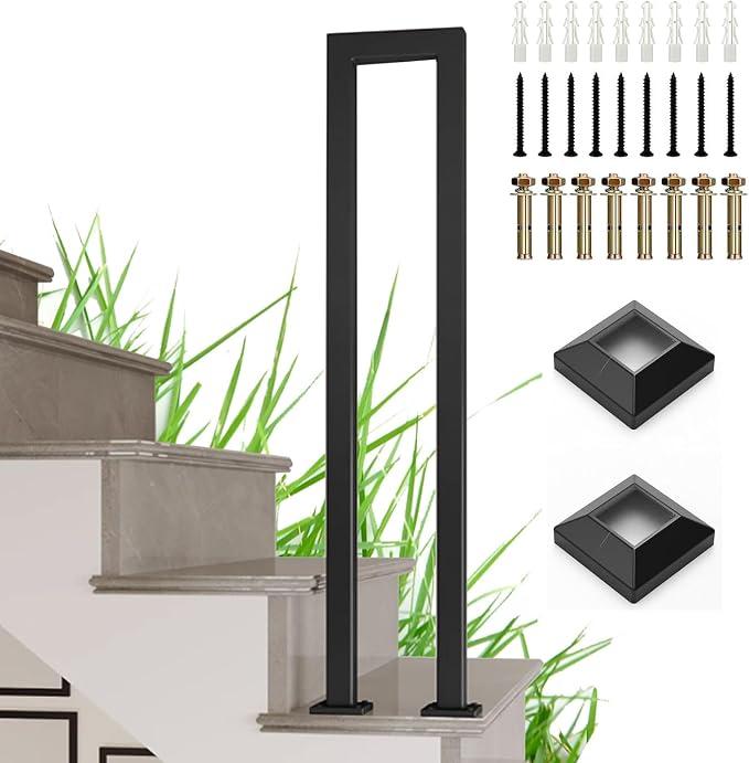 EUSAMFC U-Shaped Staircase Handrail, Wrought Iron Indoor Outdoor Non-Slip Guardrail, Black Sturdy Step Railing for Porch, Loft, Steps, Garden, Corridor, Easy Installation