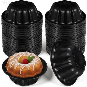 16PCS Mini Chocoflan Mold - 4 Inch Carbon Steel Fluted Mini Flan Molds for Baking, Reusable Nonstick Round Flower Shaped Rund Cake Pans for Chocoflan Cupcake Muffin Brownie Pudding Baking