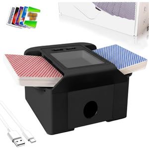 Automatic Card Shuffler 1-2 Decks with Auto & Manual Mode, Rechargeable Built-in 2000mAh Battery, Electric Playing Cards Shuffling Machine for Game Card Size Up to 2.5 x 3.6(Black)
