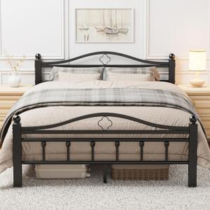 Metal Bed Frame Full with Vintage Headboard, 1500LBS Heavy Duty Full Size Bed Frames with Noise Free Design/12 Inch Under-Bed Storage Space/No Box Spring Needed/Tool-Free Assembly