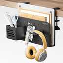 Desk Side Storage Organizer, No Drill Under Desk Laptop Holder, Clamp on Desks Shelf with Pegboard Accessories, Hanging Laptop Mount, Fits Flat Edge 0.4" to 2.2", Black